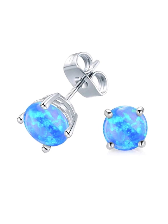 Fine Blue Opal Stud Earrings Gifts for Women, 925 Sterling Silver Simulated Opal Studs Hypoallergenic Jewellery
