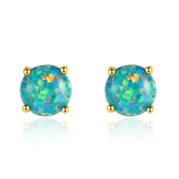 Bellitia Jewelry Fine Green Opal Stud Earrings Gifts for Women, 925 Sterling Silver Simulated Opal Studs Hypoallergenic Jewellery