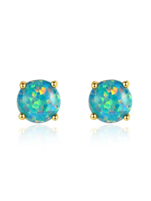 Fine Green Opal Stud Earrings Gifts for Women, 925 Sterling Silver Simulated Opal Studs Hypoallergenic Jewellery