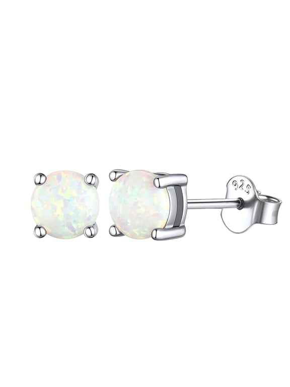 Fine White Opal Stud Earrings Gifts for Women, 925 Sterling Silver Simulated Opal Studs Hypoallergenic Jewellery