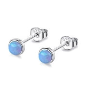 Bellitia Jewelry Genuine 3mm Bezel Set White/Blue/Green Opal Birthstone Stud Earrings for Women, White Gold/Gold/Rose Gold Plated Sterling Silver Opal Stud Earrings, Opal Dot Studs Hypoallergenic