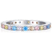 Bellitia Jewelry Gold Plated/925 Sterling Silver Fashion Stackable Rings for Women Colorful Cubic Zirconia Eternity Ring Rainbow Jewelry Gifts, Multi Color Gemstone Eternity Wedding Band