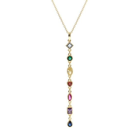 Bellitia Jewelry Gold Plated 925 Sterling Silver Multi Color Tassel Necklaces for Women, Color Stone Cubic Zirconia Necklace with Adjustable Chain