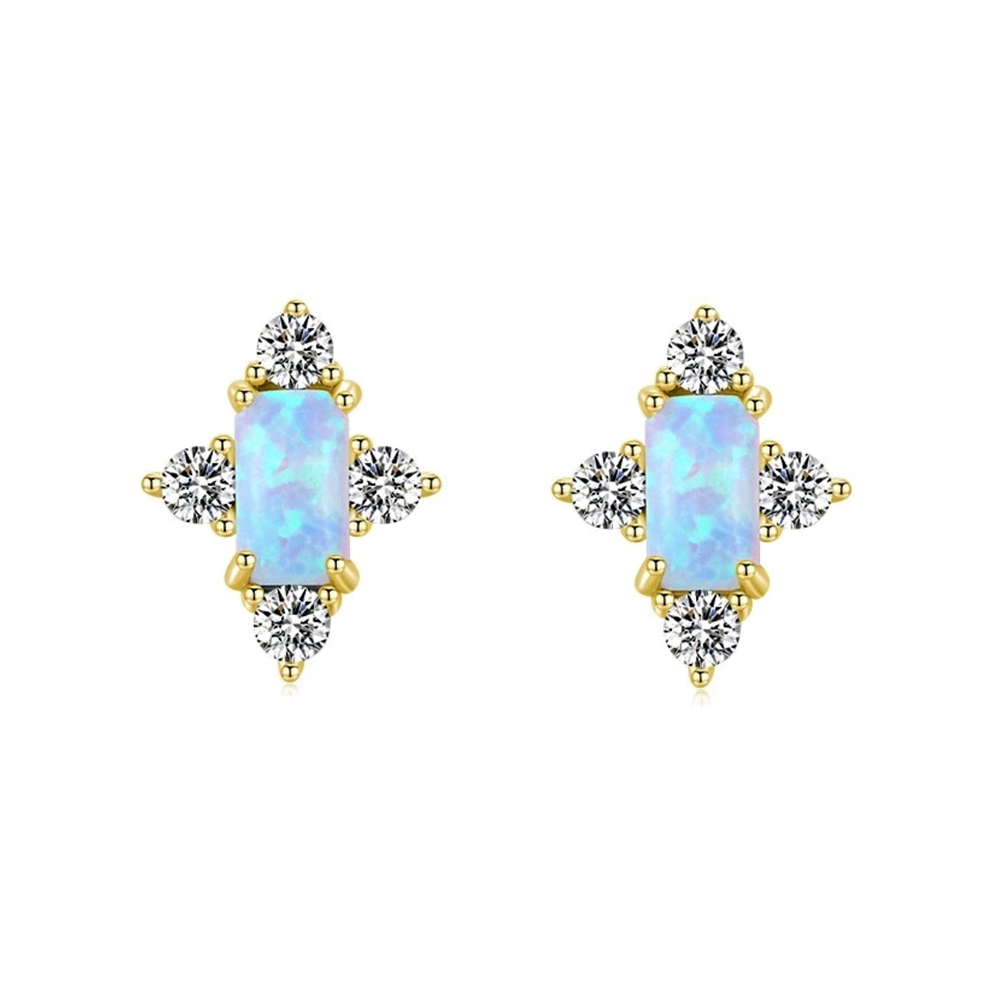 Minimalist Opal Stud Earrings in Sterling Silver, Simulated White or Blue Opal, Tiny Circle Dot Jewellery - UK