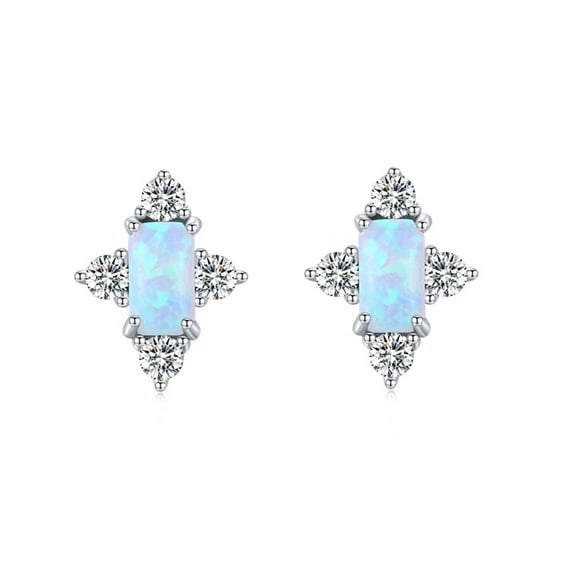Bellitia Jewelry Gold/White Gold Plated 925 Sterling Silver Opal Stud Earrings, Opal & CZ Simulated Diamond Studs Earrings Hypoallergenic for Women Ladies