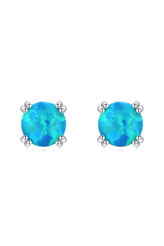 Gold/White Gold Plated Sterling Silver Opal Stud Earrings 5mm, Brazil Blue Opal Studs Earrings Hypoallergenic Jewelry for Women Ladies
