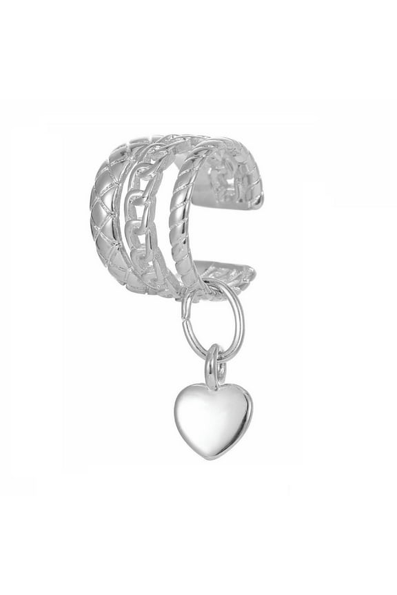 Oxidized 925 Sterling Silver Heart Motif Ear Cuff Earrings For Women, Non-Piercing Ear Cuff Jewelry Set Fashion Cartilage Helix CZ Earrings