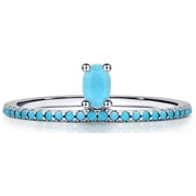 Bellitia Jewelry Turquoise Stackable Ring for Women Girls, 925 Sterling Silver Wedding Promise Rings Blue Stone Stacking Statement Band Ring