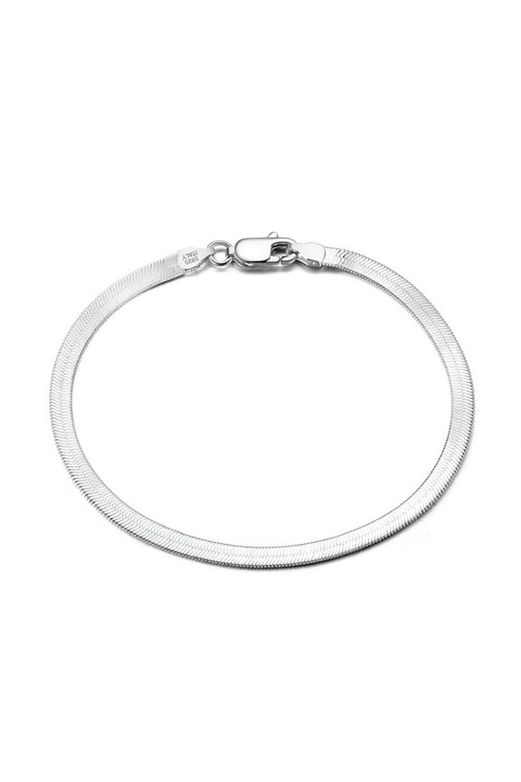 platinum plated 925 Sterling Silver Dainty Snake Bone Bracelet for Women, Tiny Sideways Cross Bracelets Layered Herringbone Chain Bracelet Handmade Jewelry Gift 3mm, 18cm