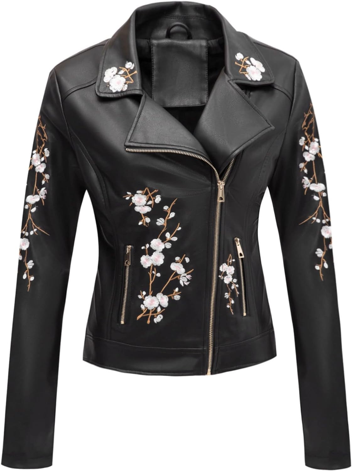 Bellivera Women Faux Leather Casual Jacket Fall and Spring Fashion Motorcycle Bike Coat Large Black Print Walmart