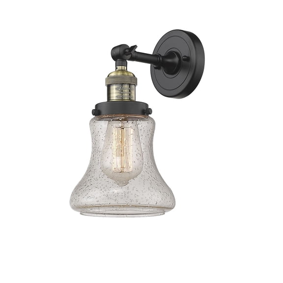 Bellmont Black Antique Brass Seven-Inch LED Wall Sconce with Seedy Hourglass Glass