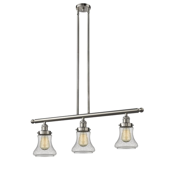 Bellmont Brushed Satin Nickel Three-Light LED Island Pendant with Seedy Hourglass Glass