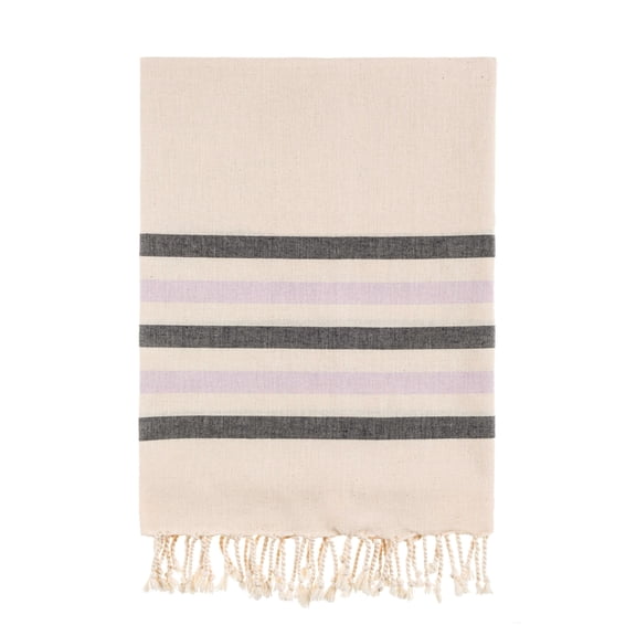 Bello Handwoven Turkish Beach Towel, Five Stripes Lilack & Black, Quick Dry Highly Absorbent Sand-Free Versatile for Beach, Spa, Home, Peshtemal Towel (39 x 66.9 Inches)
