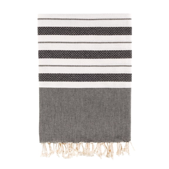 Bello Handwoven Turkish Beach Towel, Izmir Hellenic Black, Quick Dry Highly Absorbent Sand-Free Versatile for Beach, Spa, Home, Peshtemal Towel (39 x 66.9 Inches)