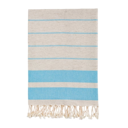 Bello Handwoven Turkish Beach Towel, Odel Linen Turquoise, Quick Dry Highly Absorbent Sand-Free Versatile for Beach, Spa, Home, Peshtemal Towel (39 x 66.9 Inches)