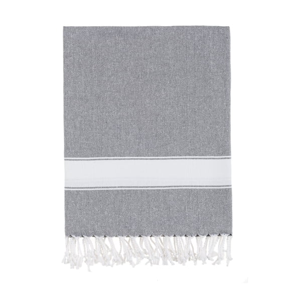 Bello Handwoven Turkish Beach Towel, Soft Peskir Black, Quick Dry Highly Absorbent Sand-Free Versatile for Beach, Spa, Home, Peshtemal Towel (39 x 66.9 Inches)