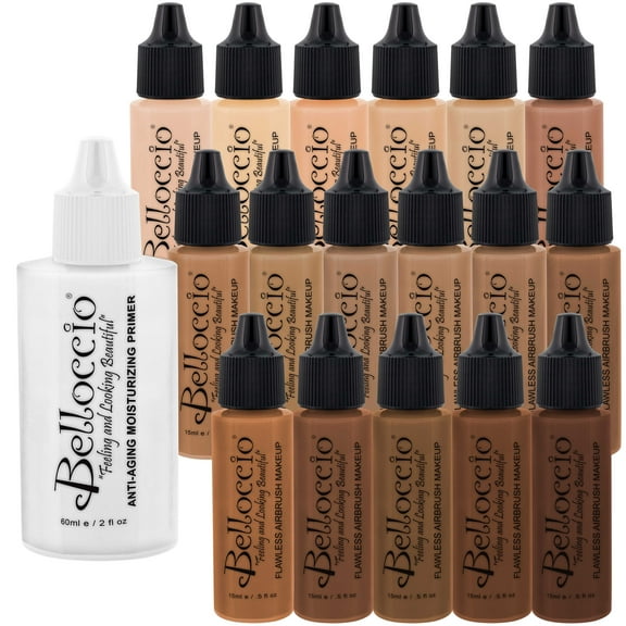 Belloccio 17 SHADE Airbrush Makeup FOUNDATION SET Fair Medium Tan Dark Face Kit