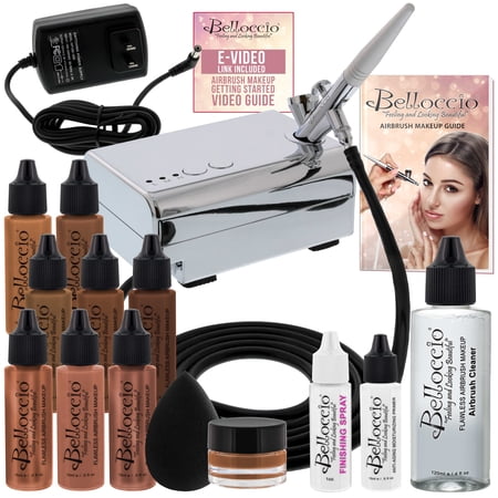 Belloccio Professional Deluxe Dark Shade AIRBRUSH COSMETIC MAKEUP SYSTEM Kit Set