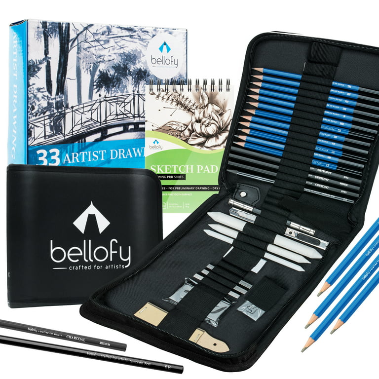 Bellofy Drawing Kit for Adults & Kids Shading & Drawing Pencils For Artists  with Sketchbook Paper Set - 33 Piece Sketching Kit - Drawing Supplies For
