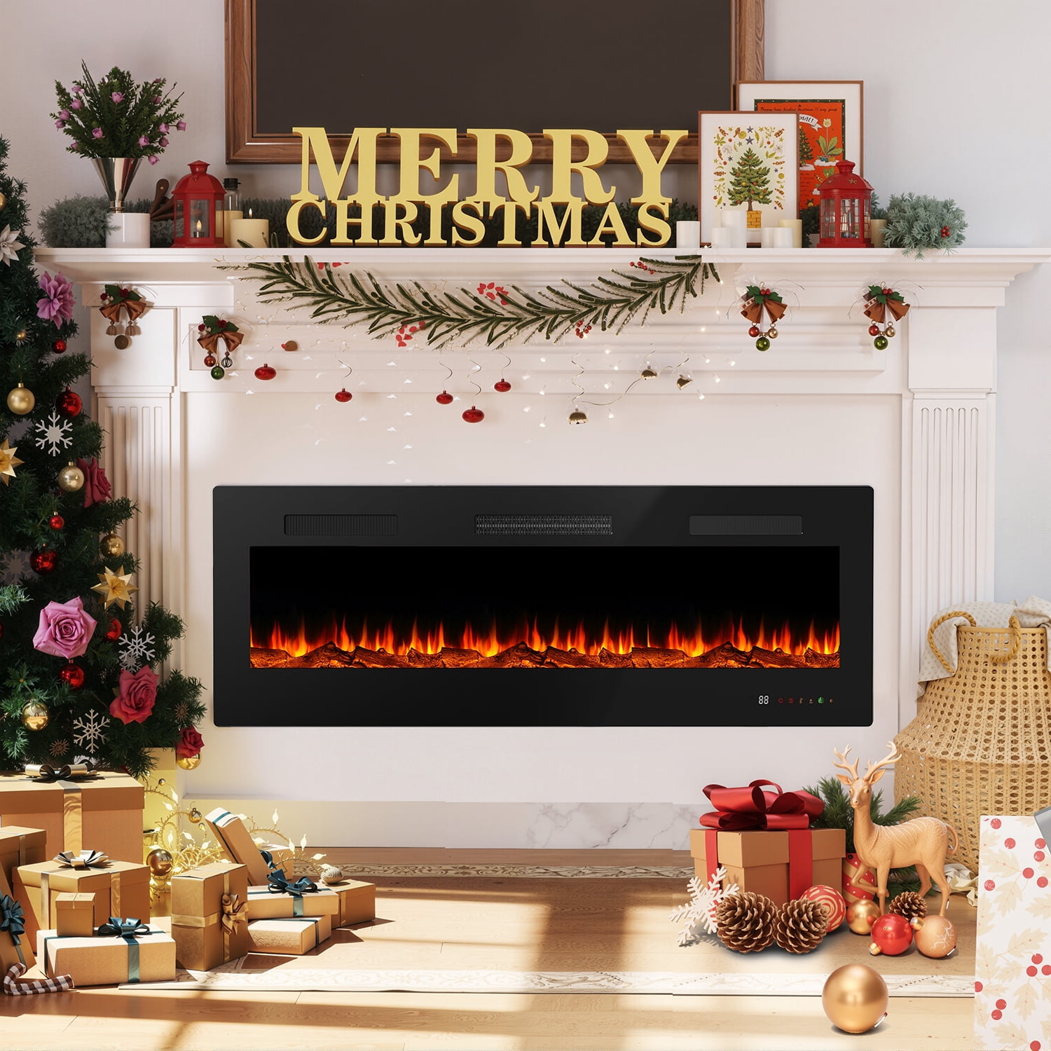 Bellogoo 40 inch Electric Fireplace with Brackets, Recessed Wall Mounted Electric Fireplace inserts,Ultra Thin Adjustable Flame Colors Fireplace with Touch Screen and Remote Control