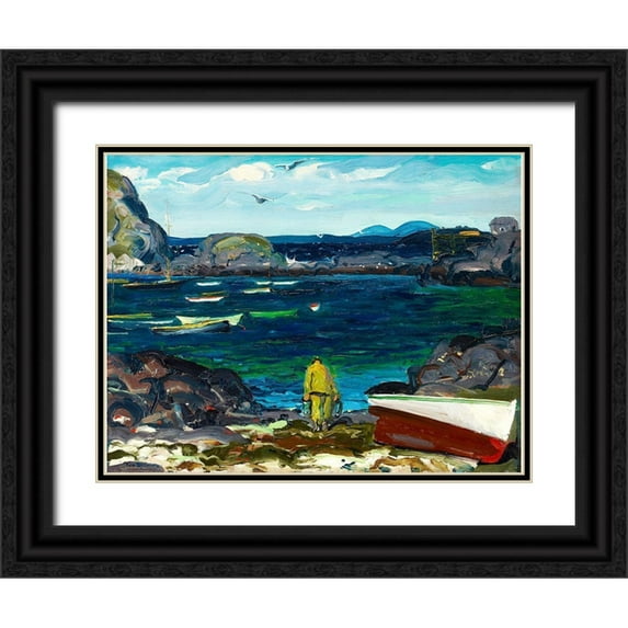 Bellows, George 18x15 Black Ornate Wood Framed with Double Matting Museum Art Print Titled - The Harbor-Monhegan Coast-Maine