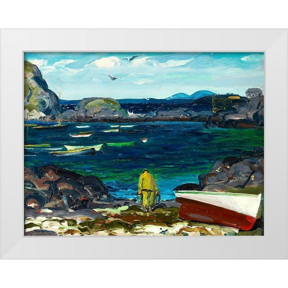 Bellows, George 24x19 White Modern Wood Framed Museum Art Print Titled - The Harbor-Monhegan Coast-Maine