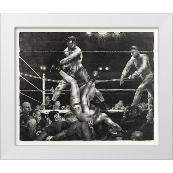 Bellows, George 31x26 White Modern Wood Framed Museum Art Print Titled - Dempsey and Firpo