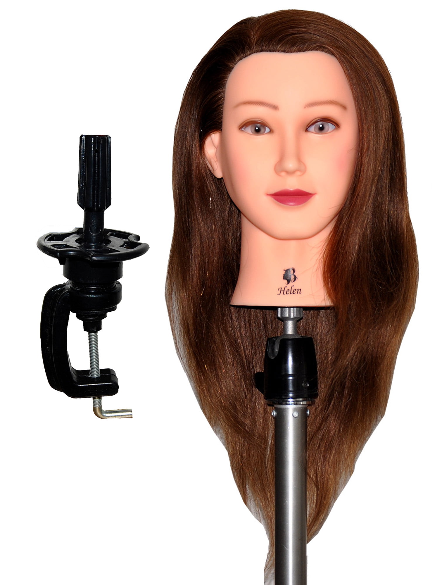 Bellrino 20-22 Cosmetology Mannequin Manikin Training Head with Human Hair  - Helen (CLAMP HOLDER INCLUDED) 