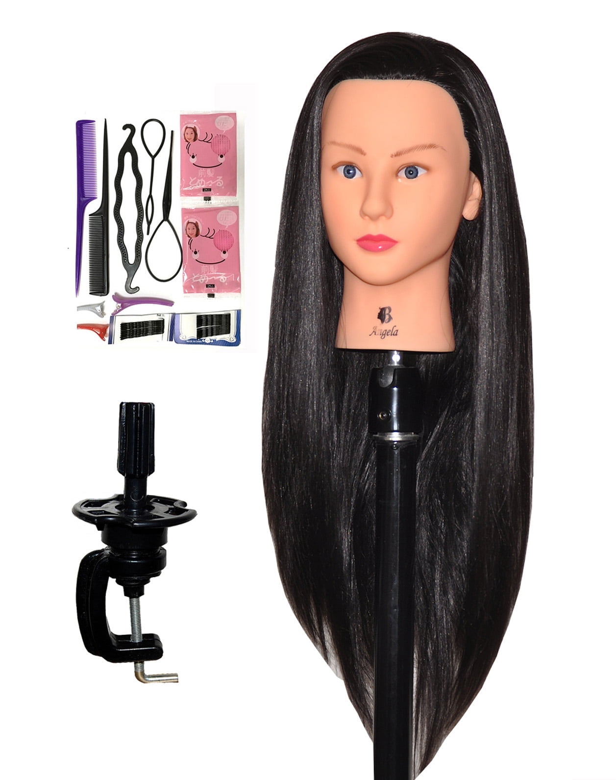 Bellrino 28" Cosmetology Mannequin Manikin Training Head with Synthetic Fiber - Angela (CLAMP HOLDER INCLUDED)