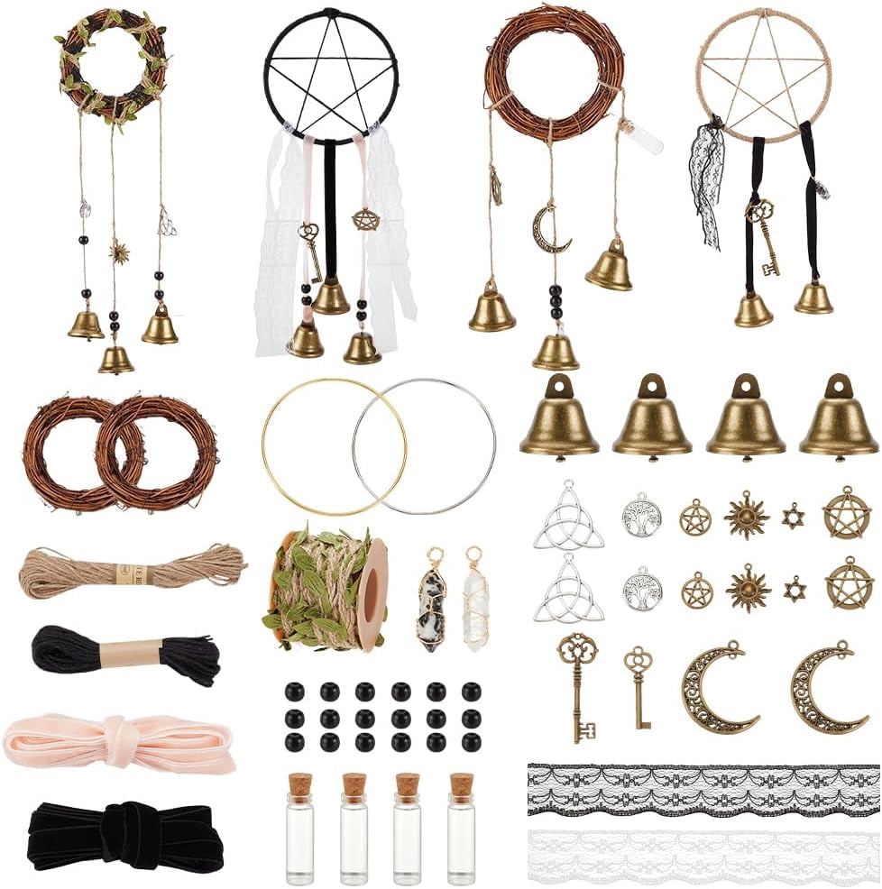 Bells for Door Knob Wind Chimes Wreath Hanging Bell Bells DIY Kit Magic Wind Chimes for Protection Circle Shape Supplies Decor for Home Protection Making DIY