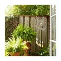 Bells and Windchimes Metal Glass Iron Beaded Bird Design Metallic Finish for Home and Garden Decor with Hanging Chains and Cone Bells - 36" Silver