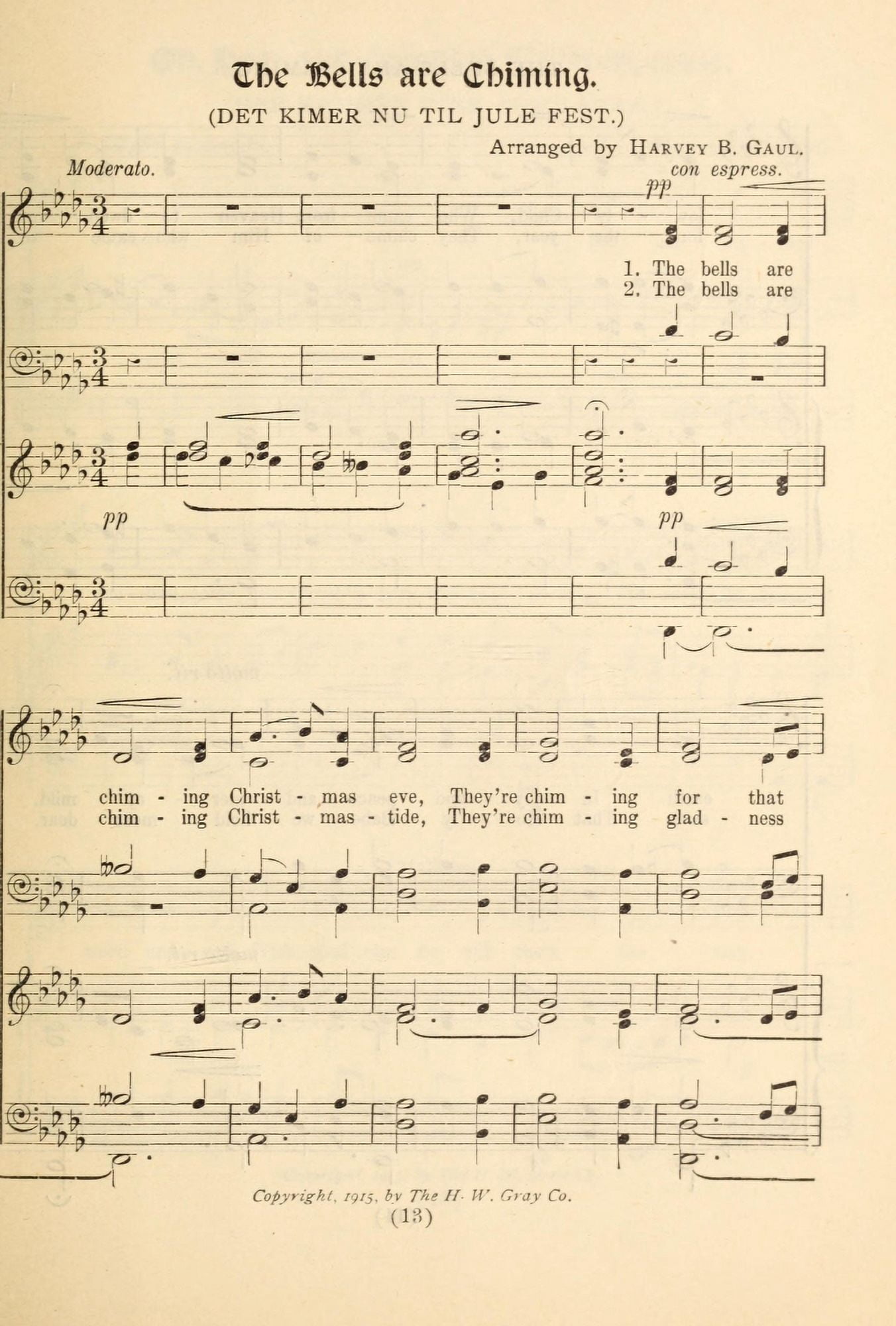 Bells are Chiming 1 Emmanuel A Christmas Carol Service 1915 Canvas Art - (24 x 36)