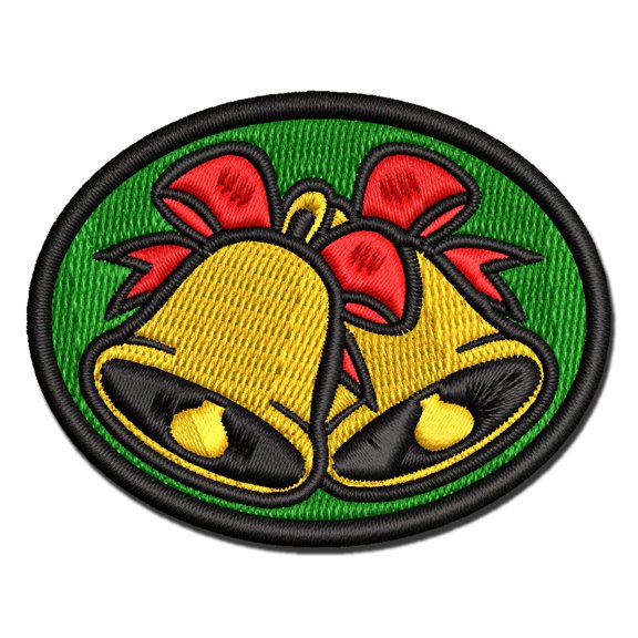 Bells with Bows for Christmas and Weddings Applique Multi-Color Embroidered Iron-On Patch - 2.0 Inch Mini