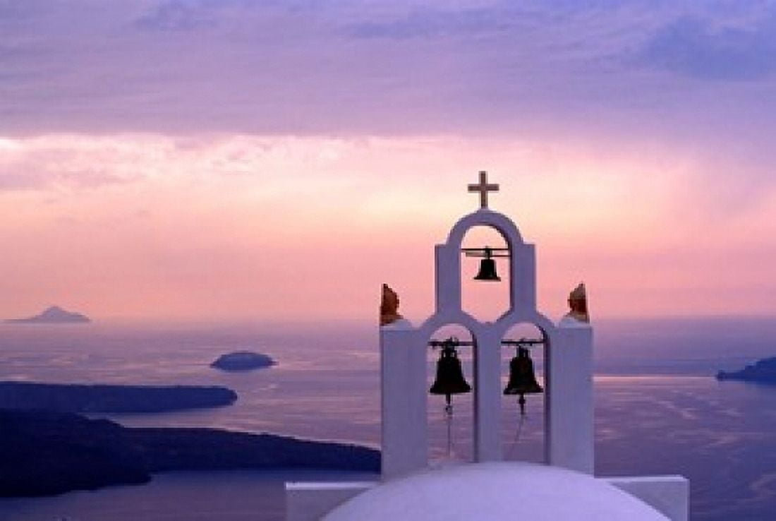 Belltower at Sunrise Mykonos Greece Canvas Art - Keren Su DanitaDelimont (36 x 24)