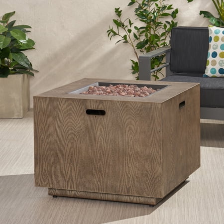 Bellvue Outdoor Iron Fire Pit Set, Wood Pattern Brown