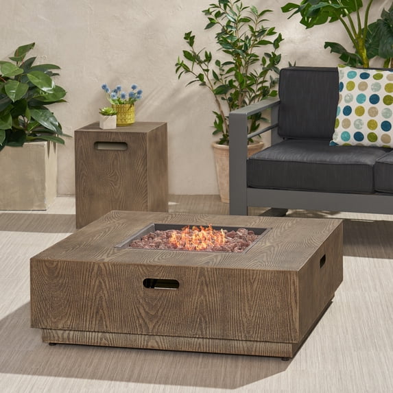 Noble House Wellington Square Outdoor Metal Fire Pit with Tank Holder in Brown