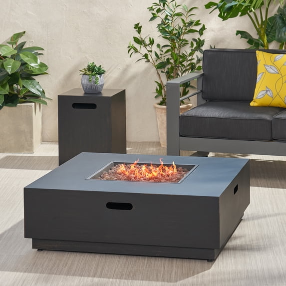 Bellvue Outdoor Iron Fire Pit with Tank Holder, Brown Brushed