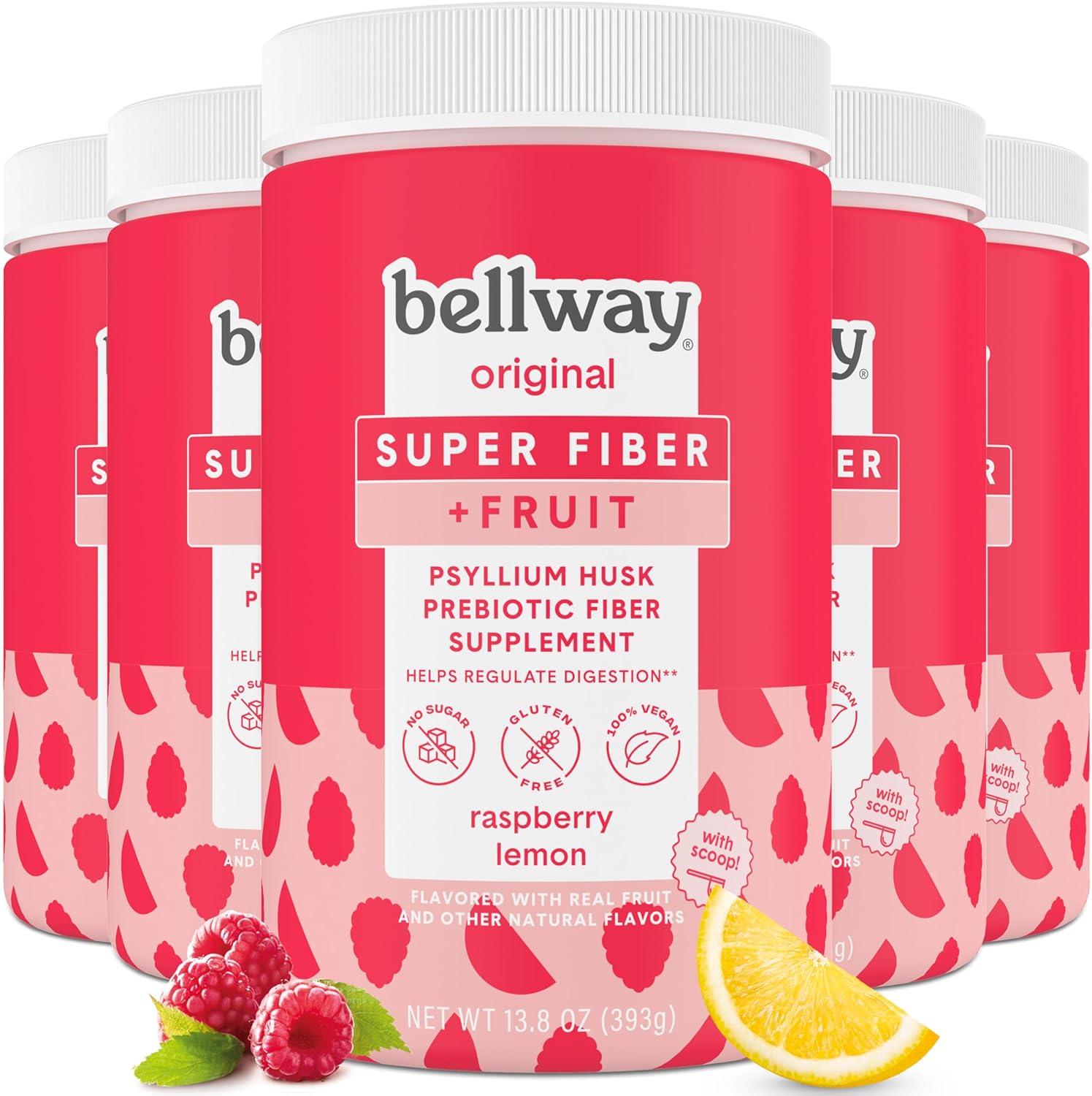 Bellway Super Fiber Powder + Fruit (5 Pack), SugarFree Psyllium Husk