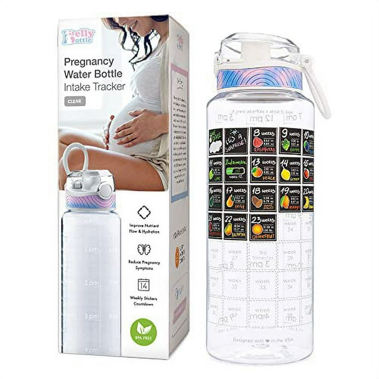 Belly Bottle Pregnancy Water Bottle Intake Tracker with Weekly Milestone Stickers (BPA-Free) Pregnancy Gifts for First Time Moms Must Haves Essentials