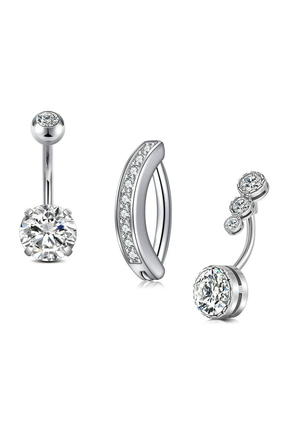 Belly Buton Ring Surgical Stainless Steel Belly Rings Cubic Zirconia Surgical Stainless Steel Body Piercing Jewelry Silver