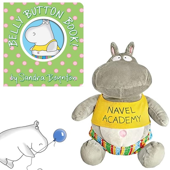 Belly Button Book Gift Set includes Boardbook, Hippopotamus Hippo Plush Animal Toy & Small Art Page