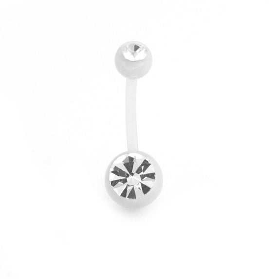 Belly Button Ring 14g Flexi Shaft with Two Cubic Zirconia Gems