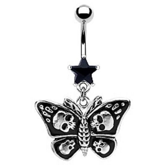 Belly Button Ring 14g Star CZ/Gothic Butterfly with Skull Navel Ring Moth