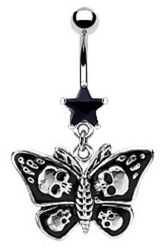 Belly Button Ring 14g Star CZ/Gothic Butterfly with Skull Navel Ring Moth
