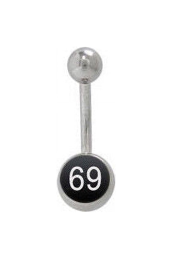 Belly Button Ring 14ga Black 69 Logo