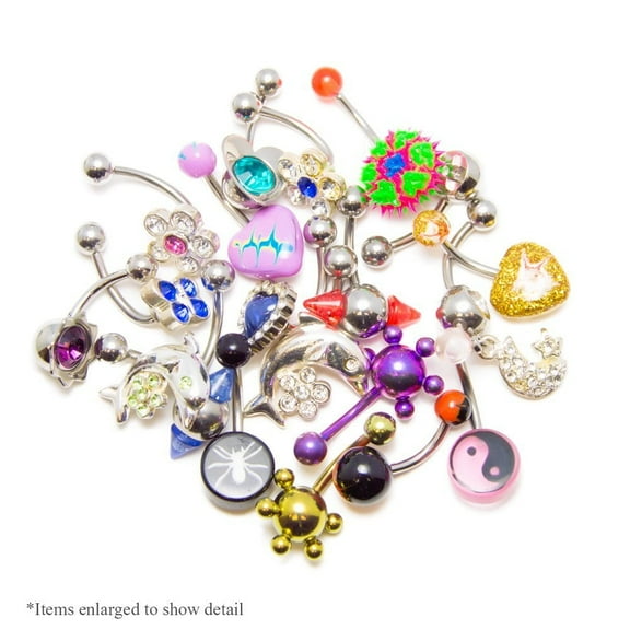 Belly Button Ring 15-Pack Random Assortment 14G 11MM Body Piercing Jewelry
