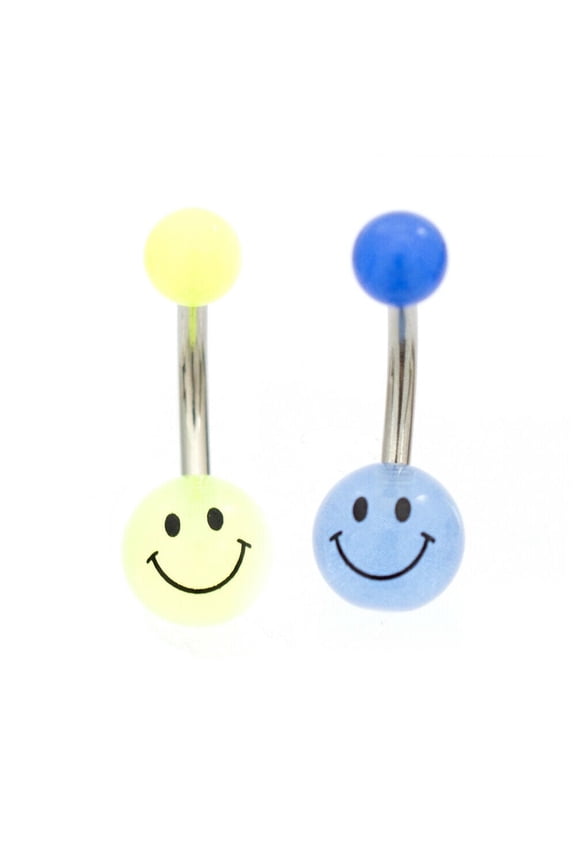 Belly Button Ring 2-Pack Smiley Faces Glow in the Dark (14G)