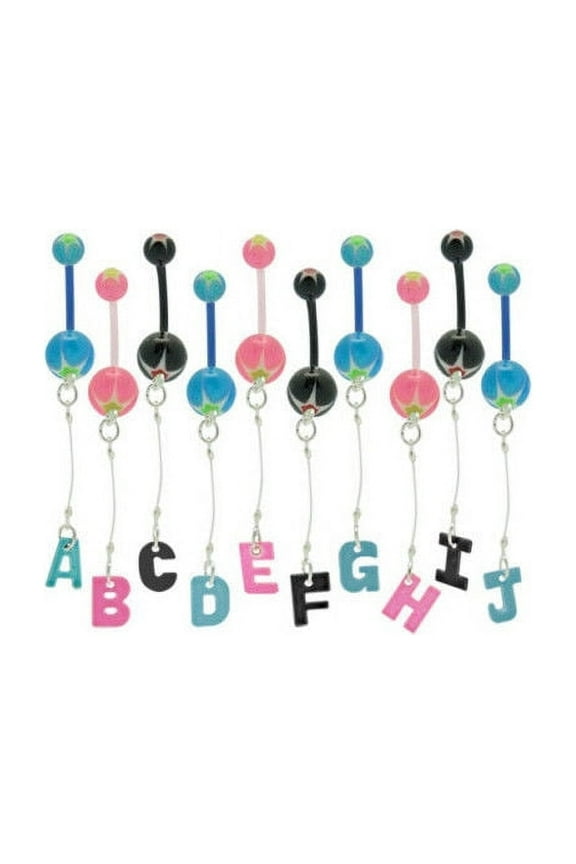 Belly Button Ring Acrylic Colorful Initial 14 Gauge