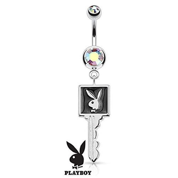 Belly Button Ring Bunny Enamel Key 316L Surgical Steel Navel Ring 14g 3/8" bar