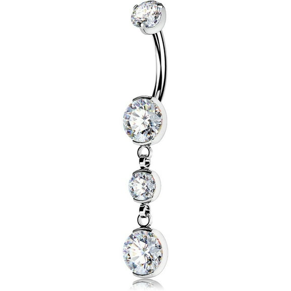 Belly Button Ring Dangle G23 Titanium Cubic Zirconia 14G Navel Piercing Jewelry